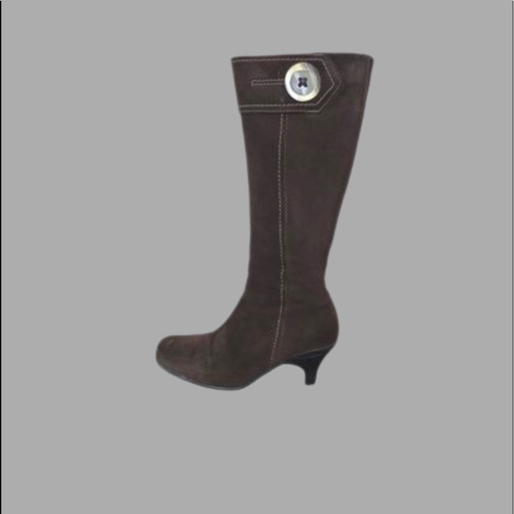 LA CANADIENNE Black Suede Kitten Heel High Boots 23318 Size 11
